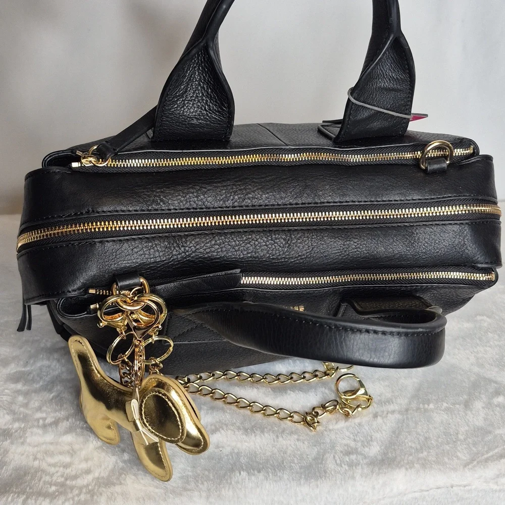 Vince Camuto Black Leather Handbag with Gold Accents